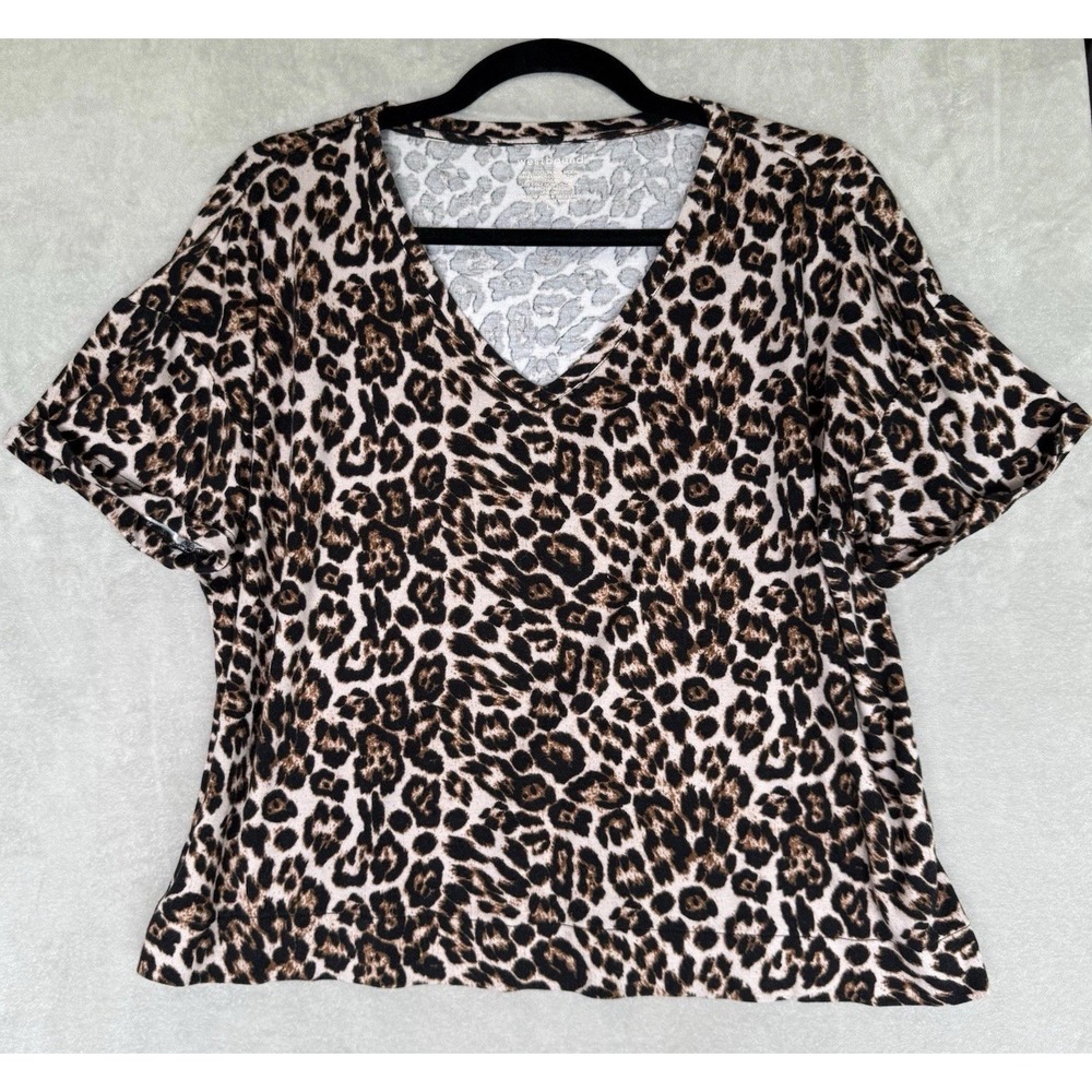 Westbound Shirt Womens Large Beige Leopard Print Casual Romantic Oversized Comfy